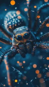 Bioluminescent macro study of a jumping spider in bokeh field.