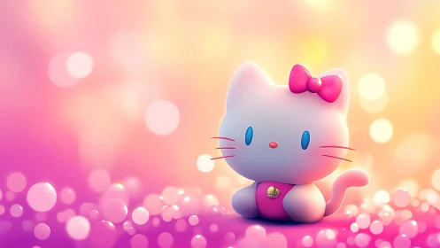 Soft-lit 3D chibi cat figurine with bokeh and gradient backdrop