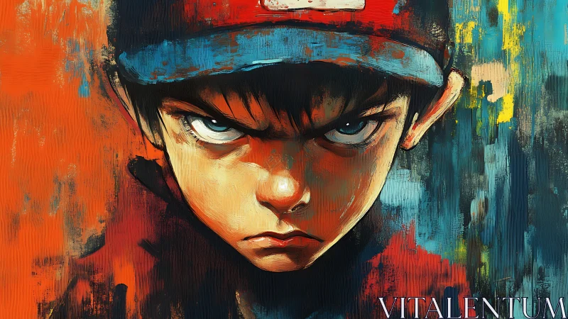 Intense boy portrait rendered in expressive digital brushwork