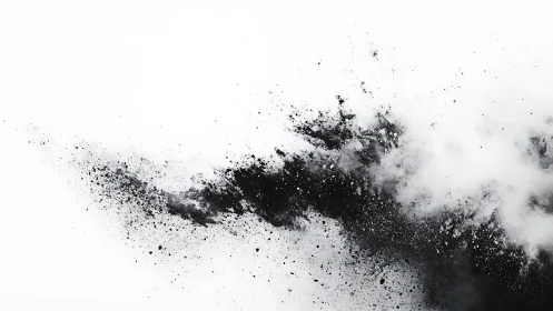 Explosive black pigment disperses dynamically across white field