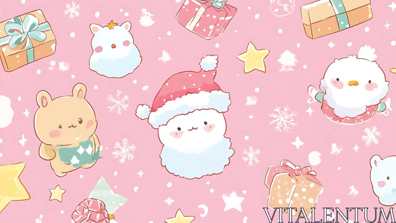 Candyfloss critter Christmas with pastel snow and presents.