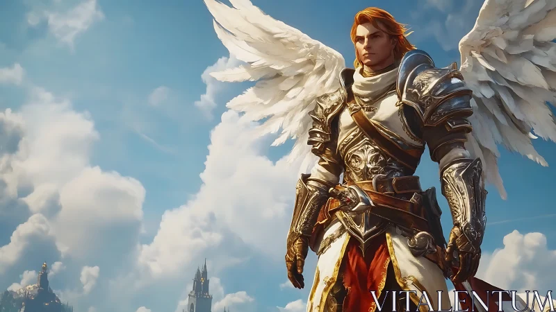 Armored angelic warrior rendered in high-detail fantasy concept art