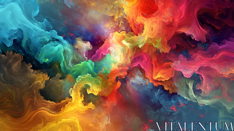 Digital painting of swirling chromatic nebula forms in motion.