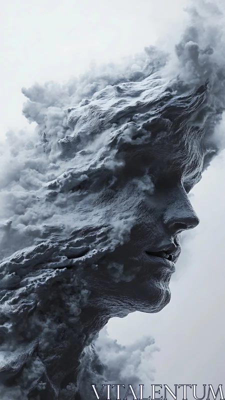 Human profile formed from swirling smoke and clouds.
