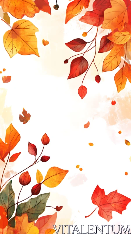 Vertical border illustration with scattered autumn leaves.