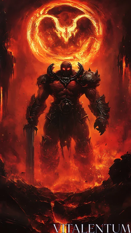 Infernal armored warlord silhouetted against molten sigil.