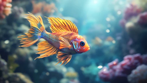 Golden reef fish gliding gently through a sunlit ocean.