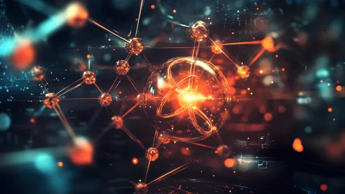 Futuristic Glowing Atom Structure in Digital Science Art Style.