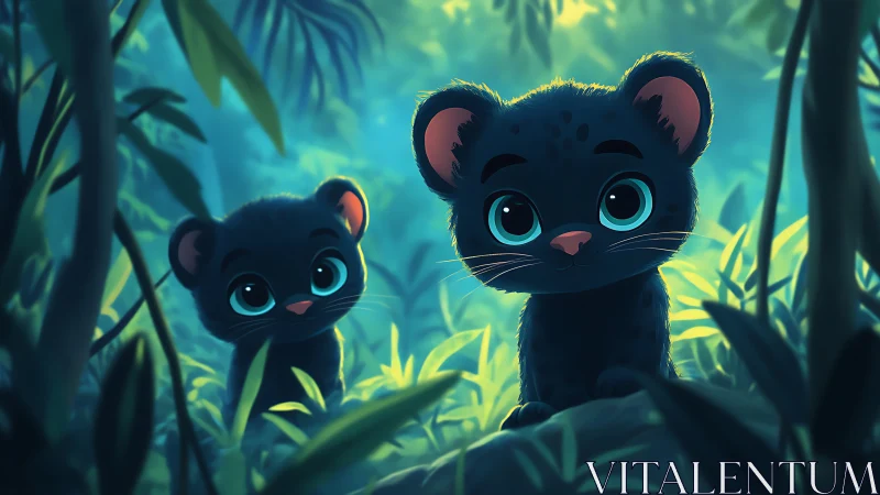 Two Black Panthers in Dense Forest Environment