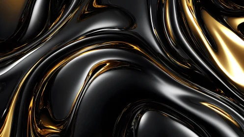 Abstract black and gold fluid waves, modern luxury digital art.