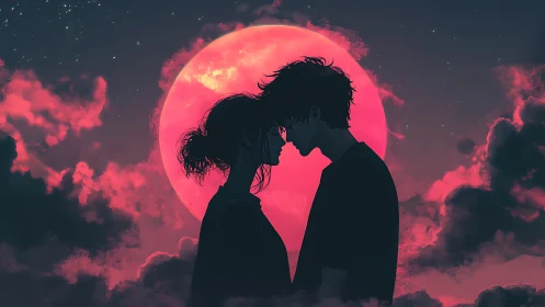 Two Souls Share a Tender Moment Under the Cosmic Moon