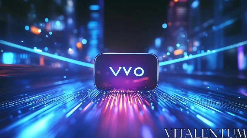 Neon datastream corridor with VVO-branded core module.