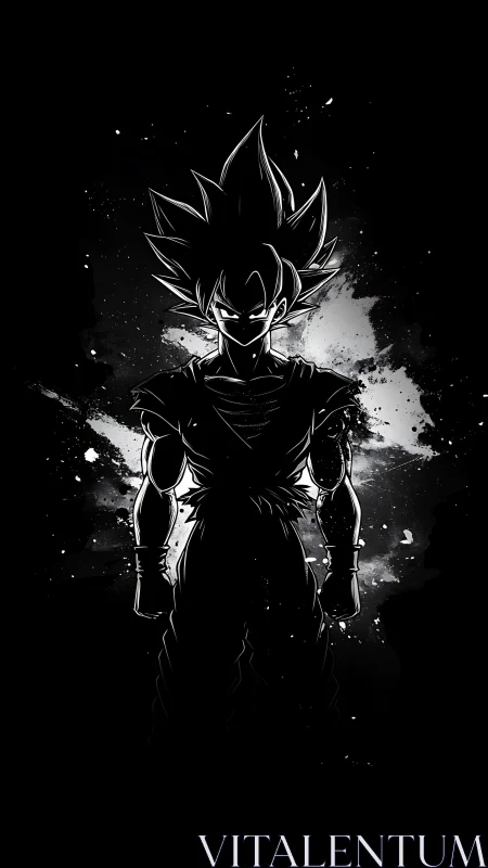 High-contrast anime warrior silhouette framed by ink-splash aura