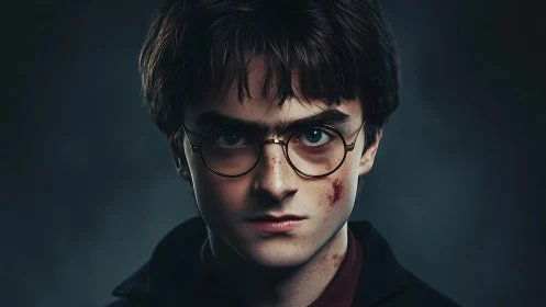 Determined young wizard portrait in moody cinematic lighting.