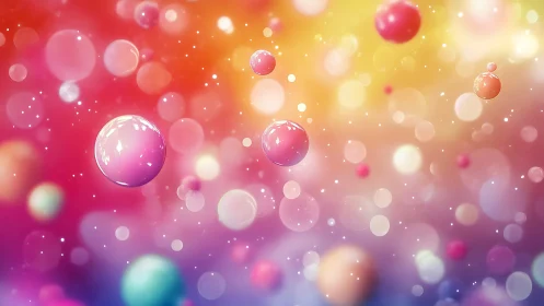 Chromatic bokeh spheres drift across a luminous gradient field