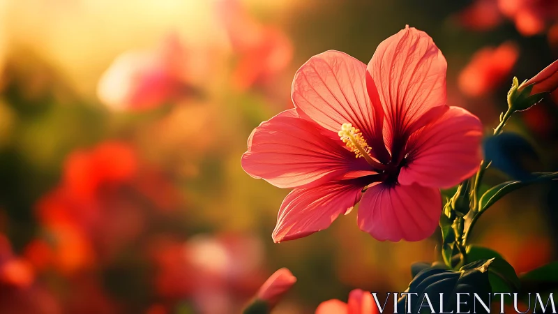 Red Cosmos Flower Glowing in Golden Sunlight
