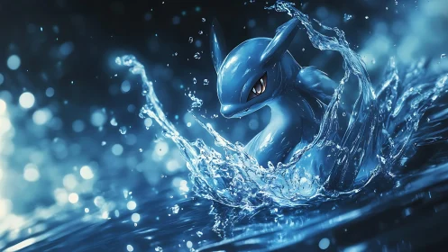 Stormborn water dragon erupts from luminous sapphire waves.