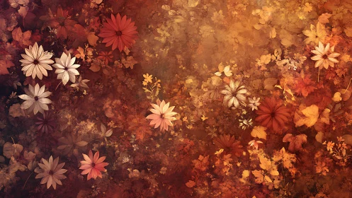 Autumn Flowers on Grunge Background.