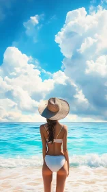 Sunlit daydream walks seaward beneath cathedral clouds