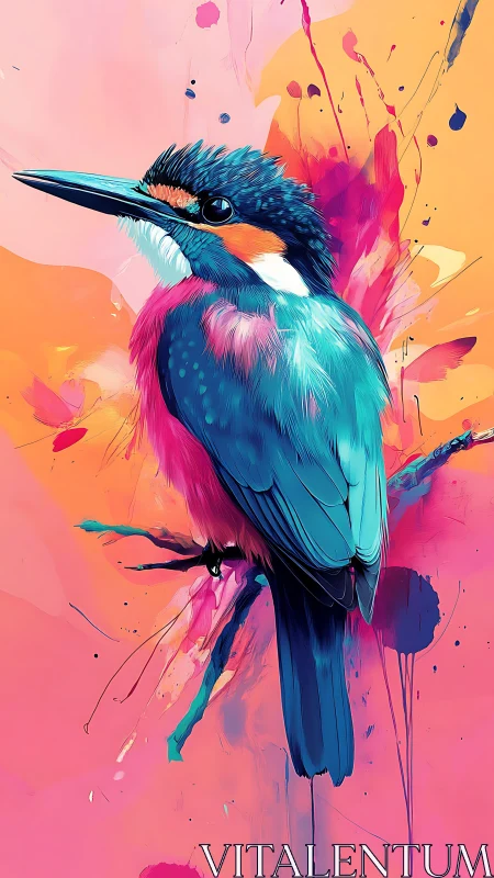 Chromatic kingfisher perches calmly in a splash-born sunrise