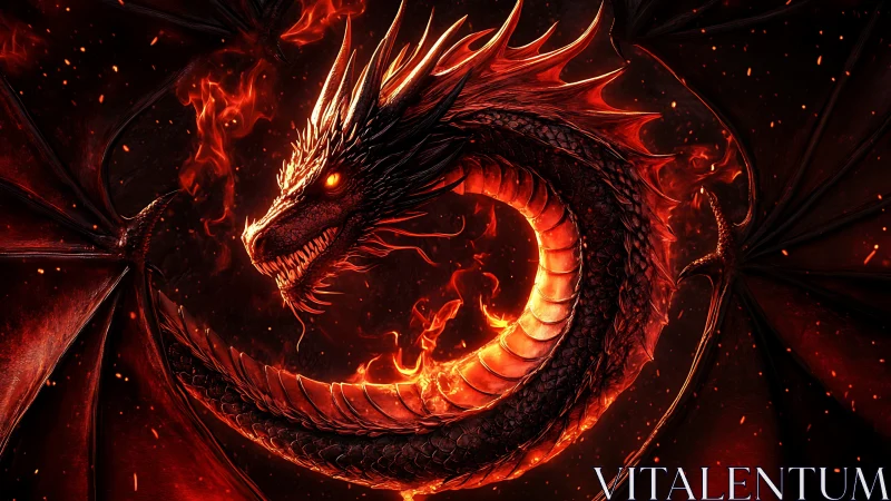 Infernal ouroboros dragon coils in a furnace-red eclipse.