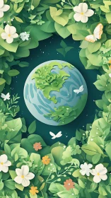 Earth cradled in paper-cut garden bloom and gentle wings.