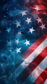 Abstract American flag with textured stars and stripes glow