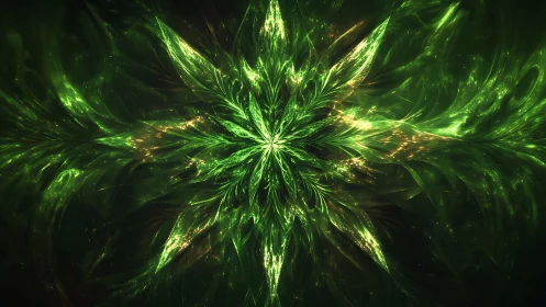Emerald starbloom exploding into swirling cosmic foliage.