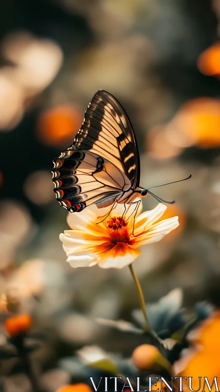 Sunlit swallowtail poised on a glowing amber blossom.