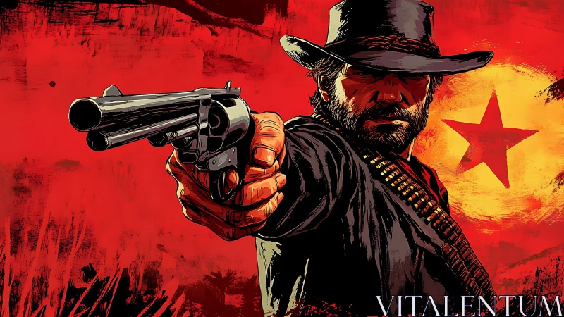 Gunslinger portrait in red high-contrast digital painting.