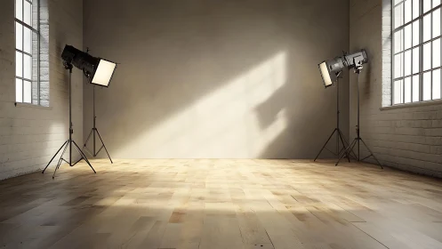 Studio cyclorama wall illuminated by symmetrical softbox lighting