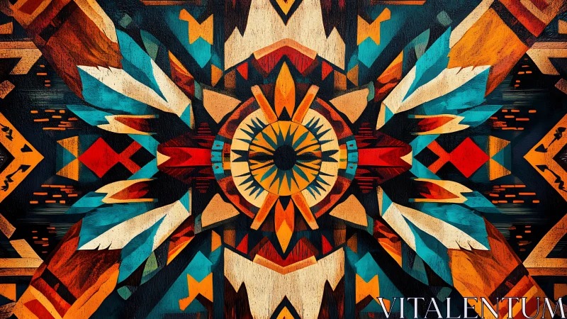 Radiant geometric mandala in bold sunset and teal hues.