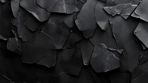 Dark slate shards form layered abstract textured wall