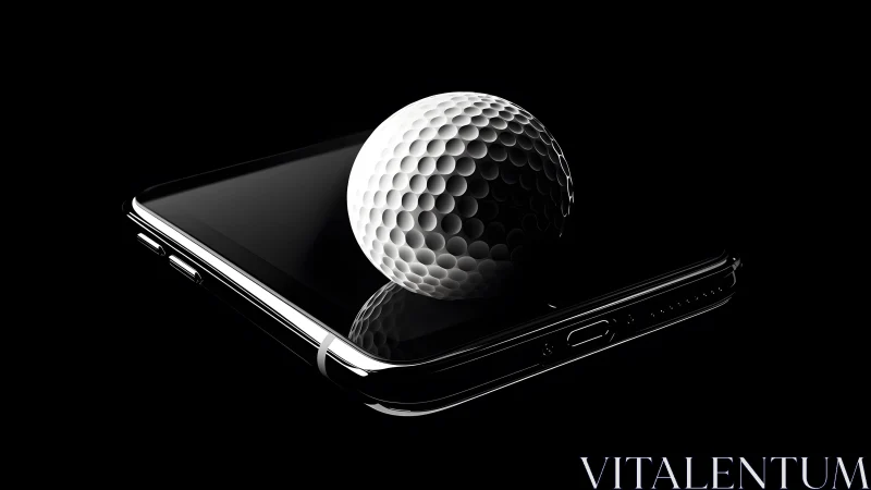 Golf Ball on Smartphone in Dramatic Black Minimalist Style. Golf Ball on Smartphone in Dramatic Black Minimalist Style.