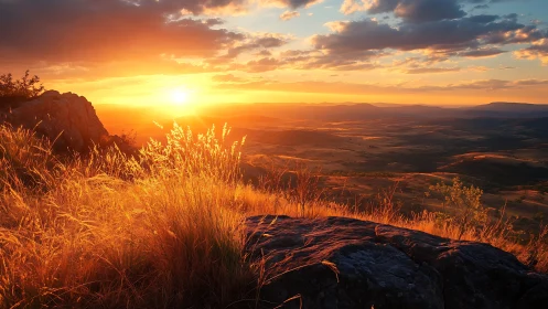 Golden hour mountain landscape captures radiant valley light