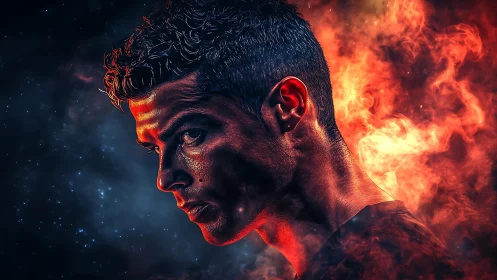 Star-forged athlete in smokey nebula blaze of focus.