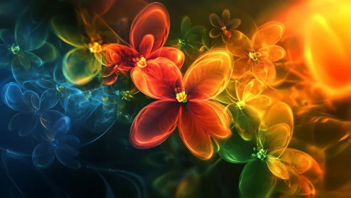 Glowing abstract flowers in vivid neon gradient colors.