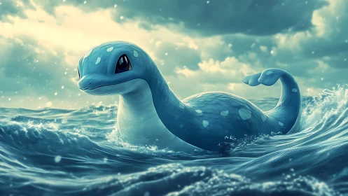 Gentle sea dragon gliding through stormlit turquoise waves.