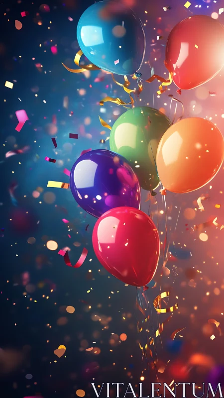 Chromatic Spheres Dancing Through Confetti's Luminous Cascade