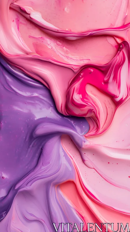 Viscous pink and purple paint forms layered flowing surface