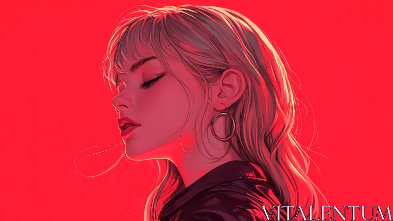 Side-profile digital portrait isolates subject in neon red field
