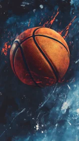 Soaring basketball glows warmly against bold splashed skies