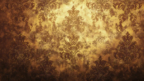 Distressed gold damask wall texture with ornamental baroque motifs