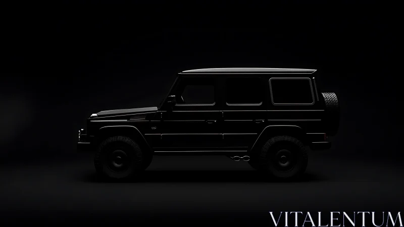 Monochrome SUV profile in low key studio lighting composition.