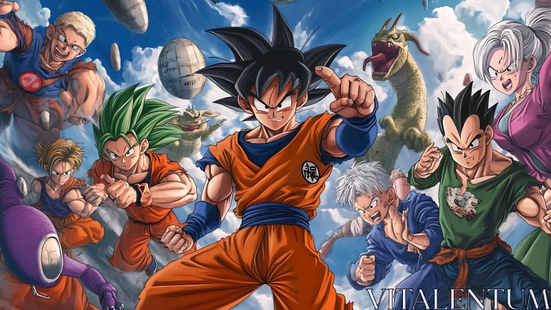 Sky-splitting warriors surge forward as a dragon coils above