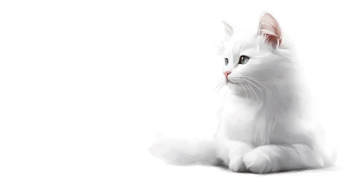 Elegant white long-haired cat with striking gaze on neutral backdrop