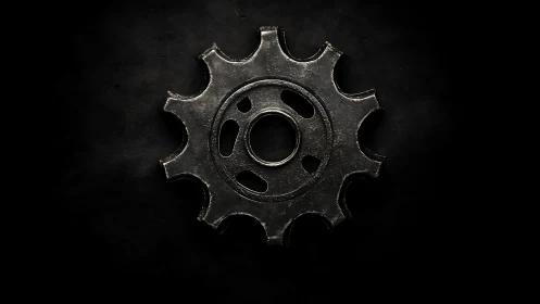 Lone iron cogwheel gleams like a relic in shadowed dark.