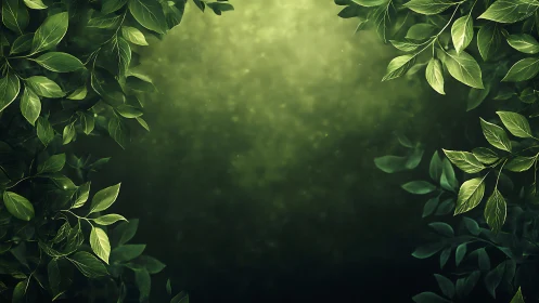 Backlit emerald foliage frames a softly diffused forest void