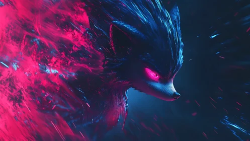 Anthropomorphic hedgehog in neon motion blur profile view.