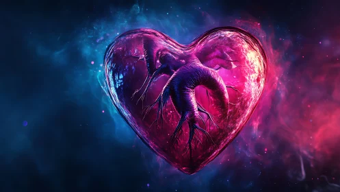 Anatomical Heart with Neon Energy Field.